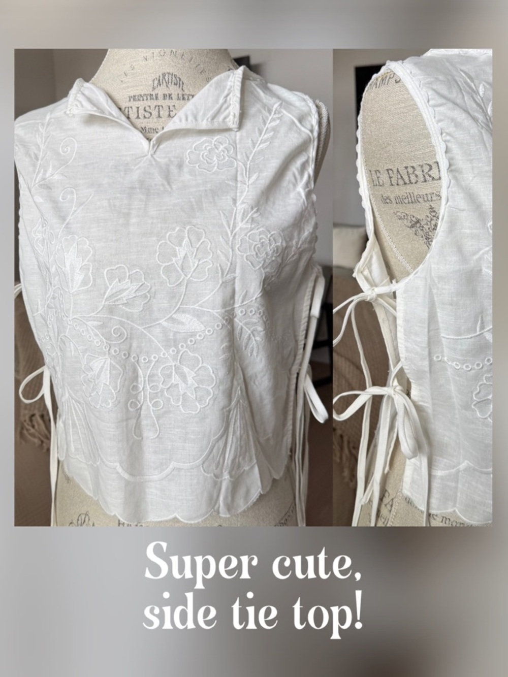 BRAND NEW! White Embroidered Side-Tie Top